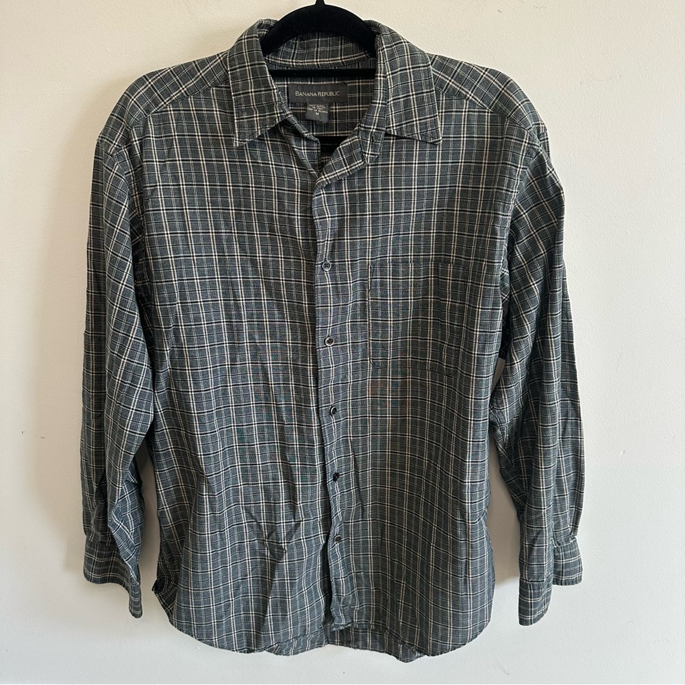 Banana Republic Gray Plaid Casual Shirt